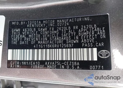 2024 Toyota Camry Se from USA, damaged, VIN 4T1G11BK6RU125697